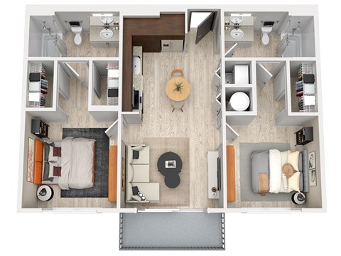 Floor plan for 2 beds, 2 baths, 868 sqft